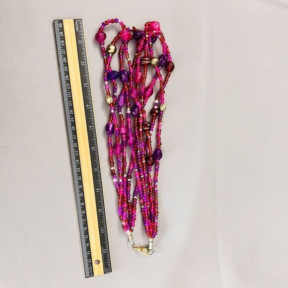 Vintage Multi Strand Glass Lucite Necklace Glass Purple Pink Shade Beads 4713 - Picture 9 of 10